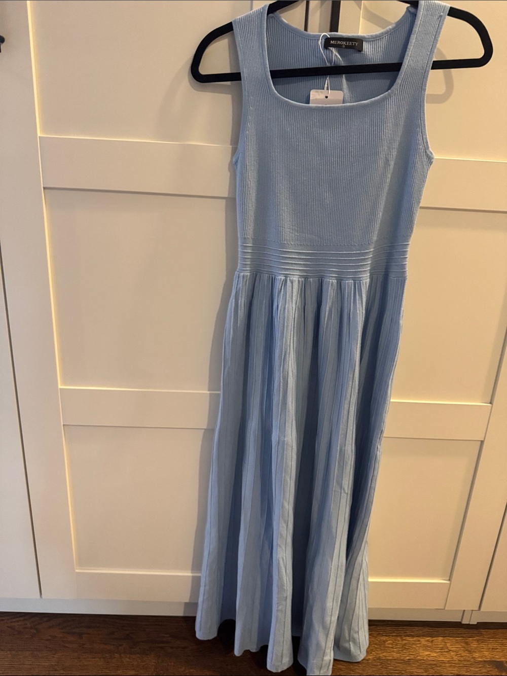Merokeety Light Blue Ribbed Maxi Dress